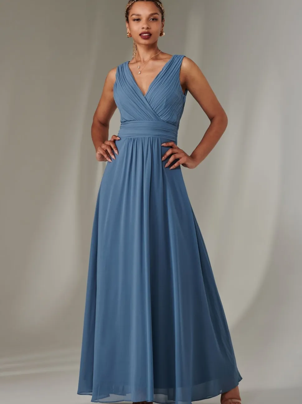 Jolie Moi Blue Cora Sleeveless Chiffon Maxi Dress