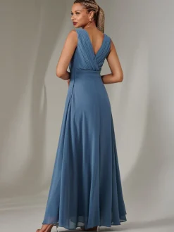 Jolie Moi Blue Cora Sleeveless Chiffon Maxi Dress