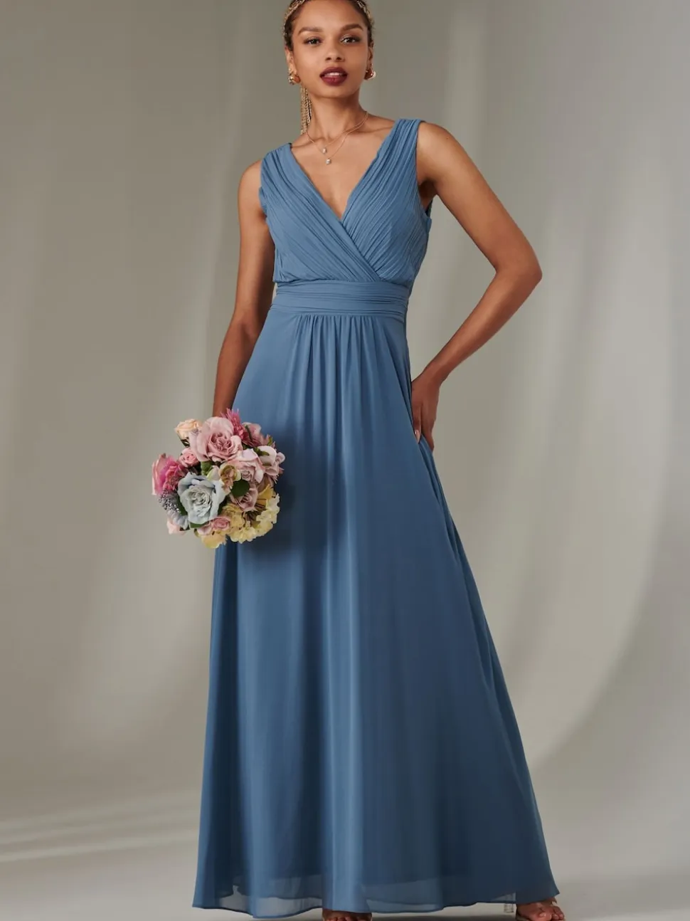 Jolie Moi Blue Cora Sleeveless Chiffon Maxi Dress