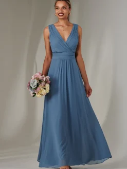 Jolie Moi Blue Cora Sleeveless Chiffon Maxi Dress