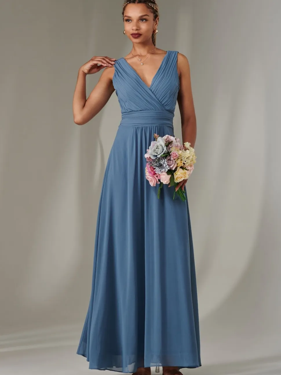 Jolie Moi Blue Cora Sleeveless Chiffon Maxi Dress