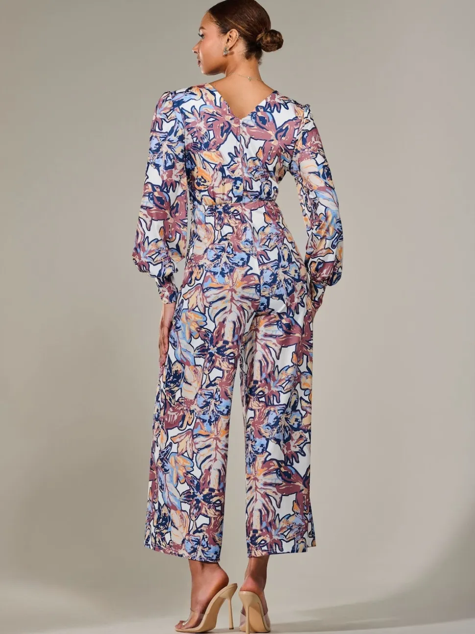 Jolie Moi Blue Jersey Wrap Front Long Sleeve Jumpsuit