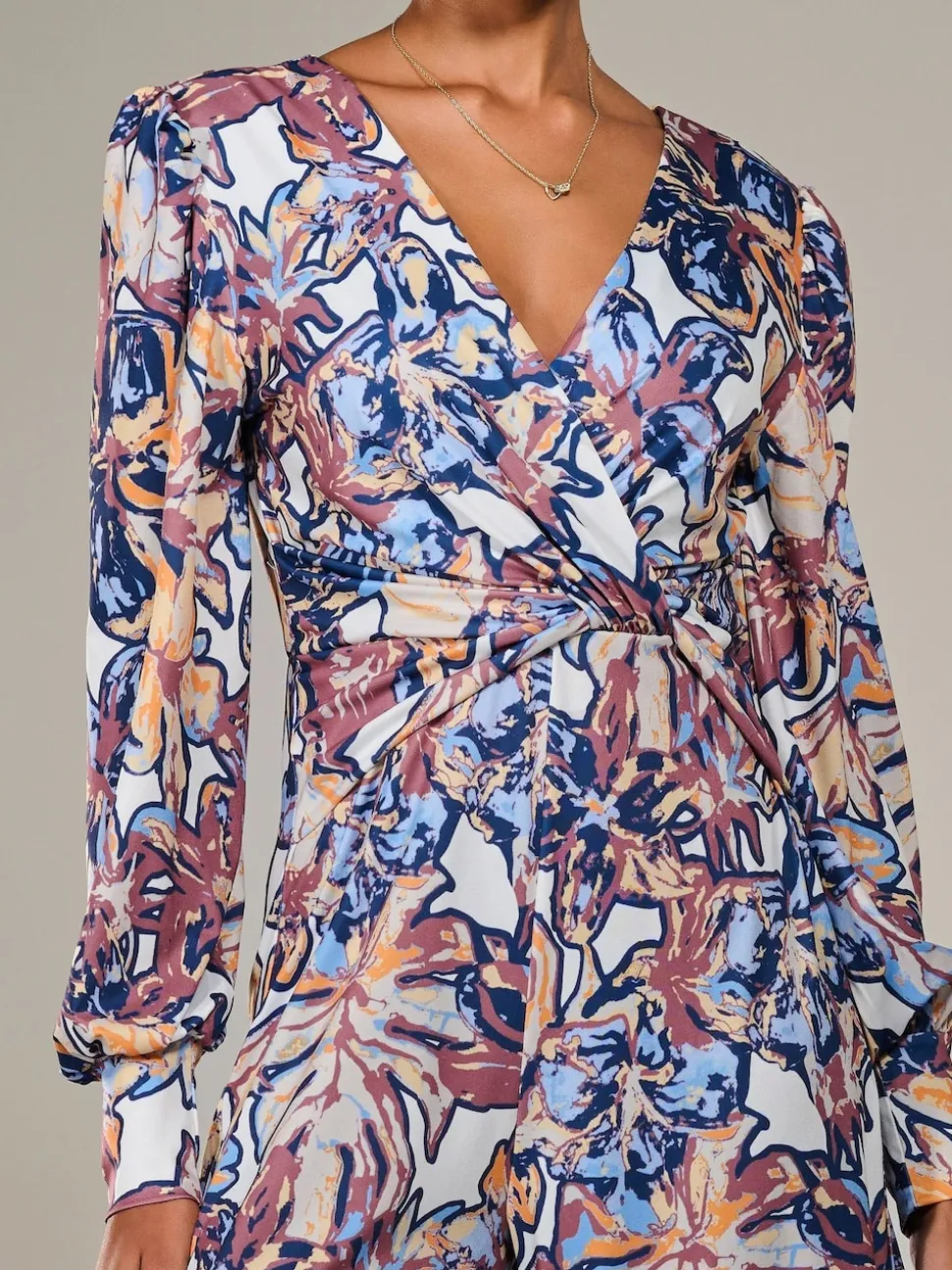 Jolie Moi Blue Jersey Wrap Front Long Sleeve Jumpsuit