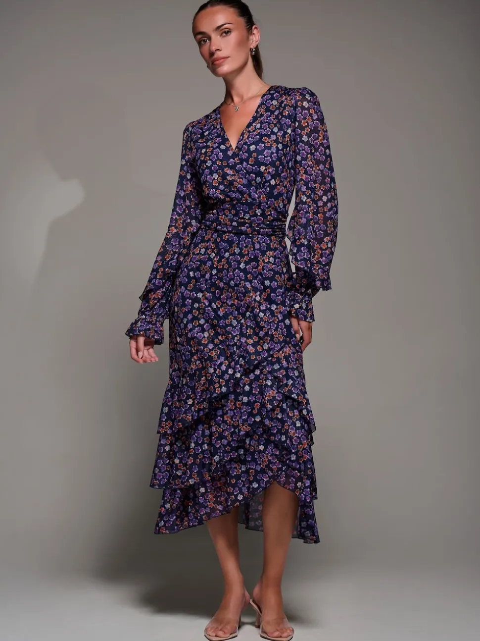 Jolie Moi Blue Long Sleeve Frill Detail Mesh Maxi Dress