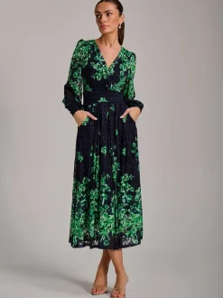 Jolie Moi Blue Long Sleeve Print Lace Maxi Dress