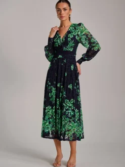 Jolie Moi Blue Long Sleeve Print Lace Maxi Dress