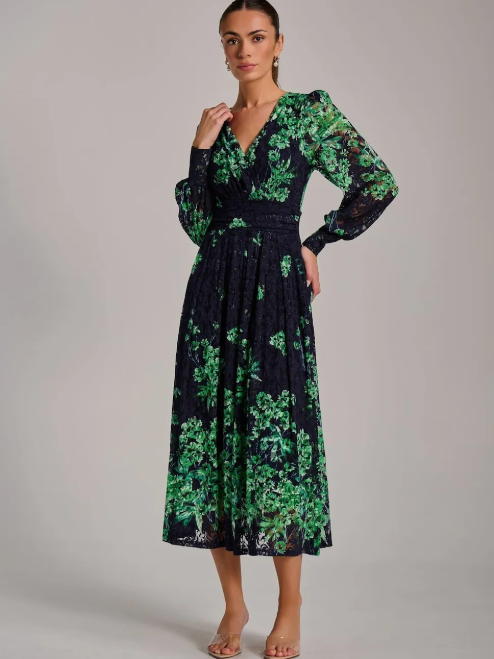 Jolie Moi Blue Long Sleeve Print Lace Maxi Dress