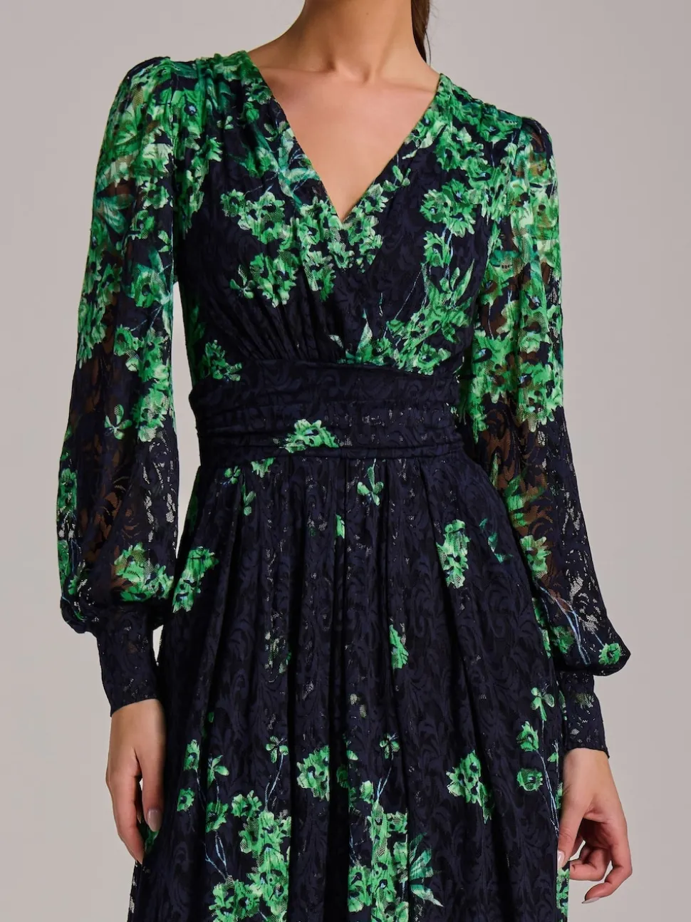 Jolie Moi Blue Long Sleeve Print Lace Maxi Dress