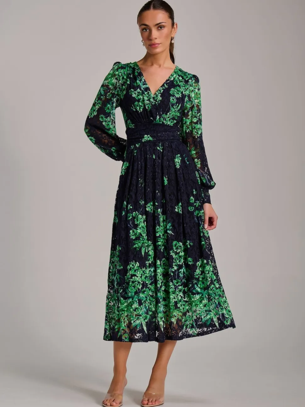 Jolie Moi Blue Long Sleeve Print Lace Maxi Dress
