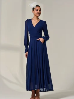 Jolie Moi Blue Long Sleeve Mesh Maxi Dress