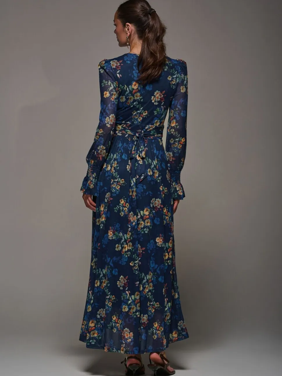 Jolie Moi Blue Long Sleeve Mesh Maxi Dress