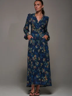 Jolie Moi Blue Long Sleeve Mesh Maxi Dress
