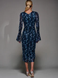 Jolie Moi Blue Long Sleeve Mesh Bodycon Dress
