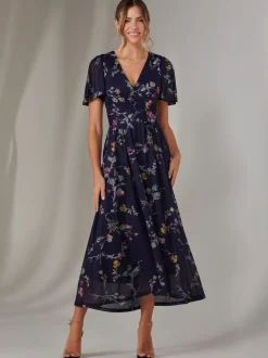 Jolie Moi Blue Mesh Short Sleeve Midaxi Dress