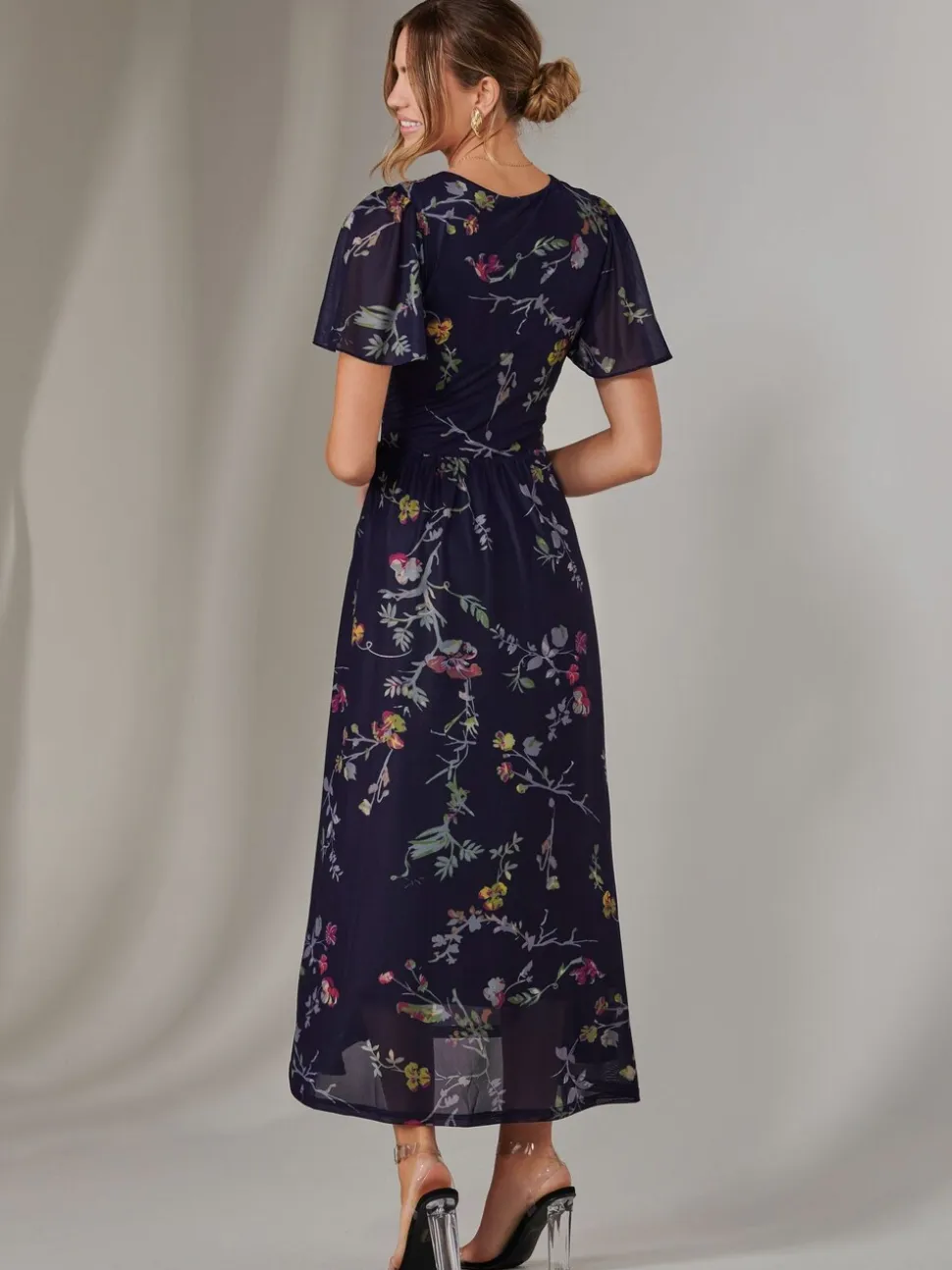 Jolie Moi Blue Mesh Short Sleeve Midaxi Dress