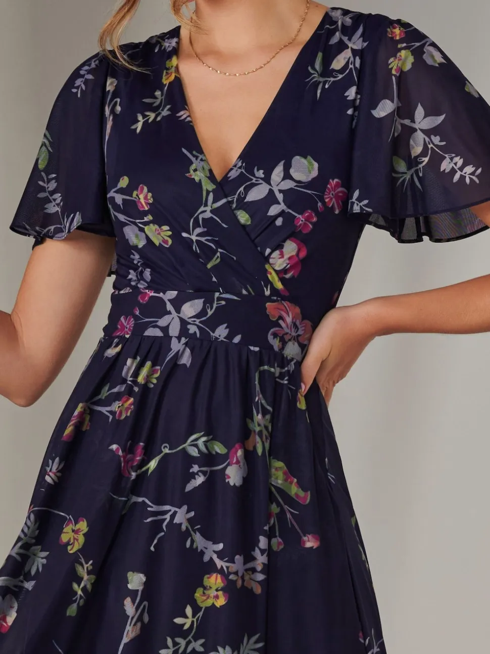 Jolie Moi Blue Mesh Short Sleeve Midaxi Dress