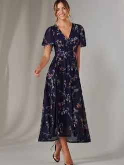 Jolie Moi Blue Mesh Short Sleeve Midaxi Dress