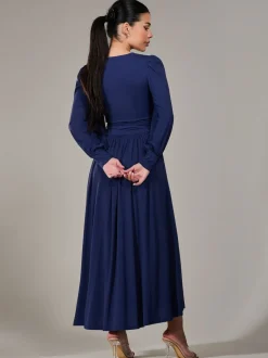 Jolie Moi Blue Petite Petite Long Sleeve Soft Silky Jersey Maxi Dress