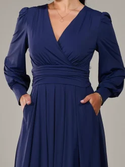Jolie Moi Blue Petite Petite Long Sleeve Soft Silky Jersey Maxi Dress