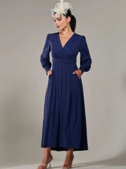 Jolie Moi Blue Petite Petite Long Sleeve Soft Silky Jersey Maxi Dress