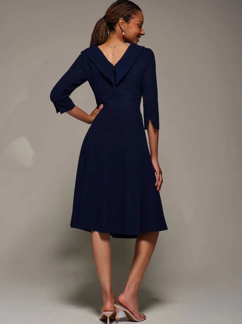 Jolie Moi Blue Roll Neck Fit & Flare Midi Dress