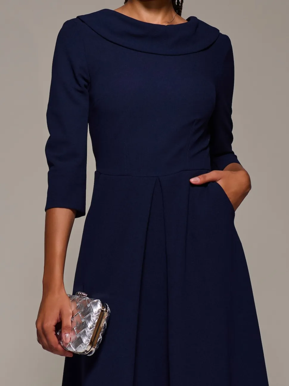 Jolie Moi Blue Roll Neck Fit & Flare Midi Dress