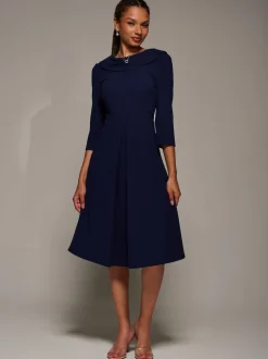 Jolie Moi Blue Roll Neck Fit & Flare Midi Dress