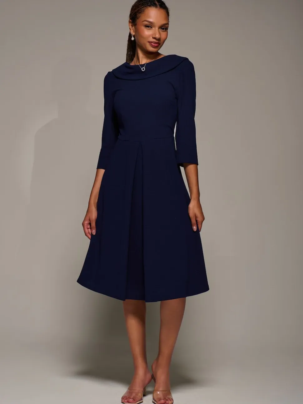 Jolie Moi Blue Roll Neck Fit & Flare Midi Dress