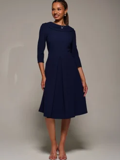 Jolie Moi Blue Roll Neck Fit & Flare Midi Dress