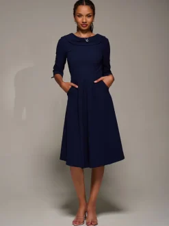 Jolie Moi Blue Roll Neck Fit & Flare Midi Dress