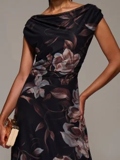 Jolie Moi Brown Asymmetric Neck Mesh Maxi Dress