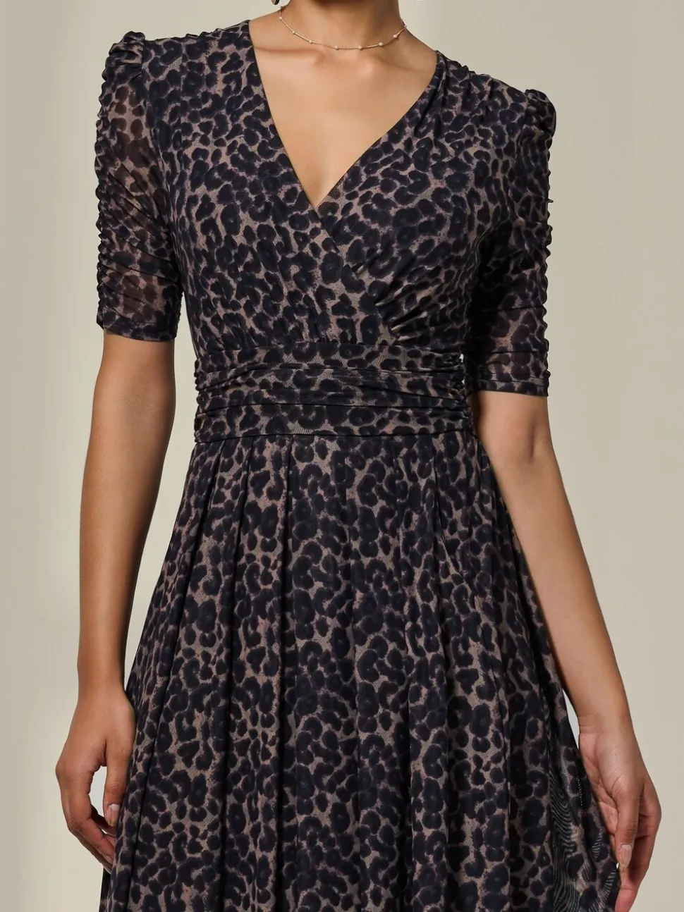 Jolie Moi Brown Ruched Sleeve Mesh Dress