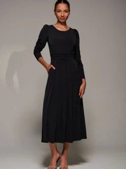 Jolie Moi Charcoal Black Puff Long Sleeve Jersey Maxi Dress