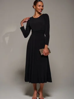 Jolie Moi Charcoal Black Puff Long Sleeve Jersey Maxi Dress