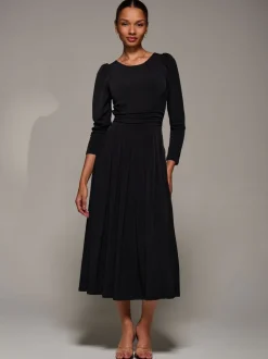 Jolie Moi Charcoal Black Puff Long Sleeve Jersey Maxi Dress
