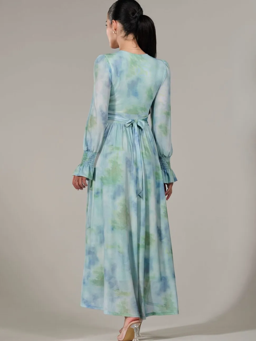 Jolie Moi Green Petite Petite Long Sleeve Soft Silky Jersey Midi Dress