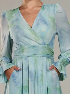 Jolie Moi Green Petite Petite Long Sleeve Soft Silky Jersey Midi Dress