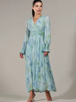 Jolie Moi Green Petite Petite Long Sleeve Soft Silky Jersey Midi Dress