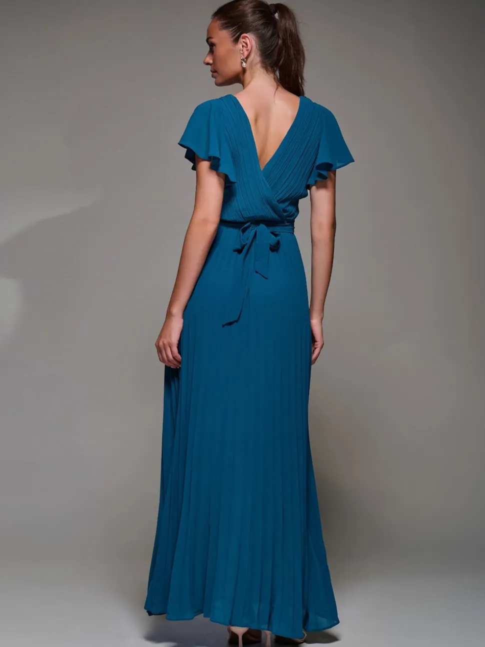 Jolie Moi Green Pleated Frill Detail Chiffon Maxi Dress