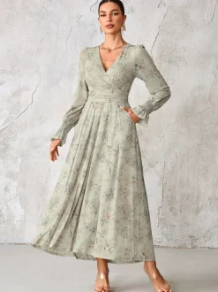 Jolie Moi Grey Long Sleeve Mesh Maxi Dress