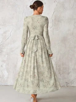 Jolie Moi Grey Long Sleeve Mesh Maxi Dress