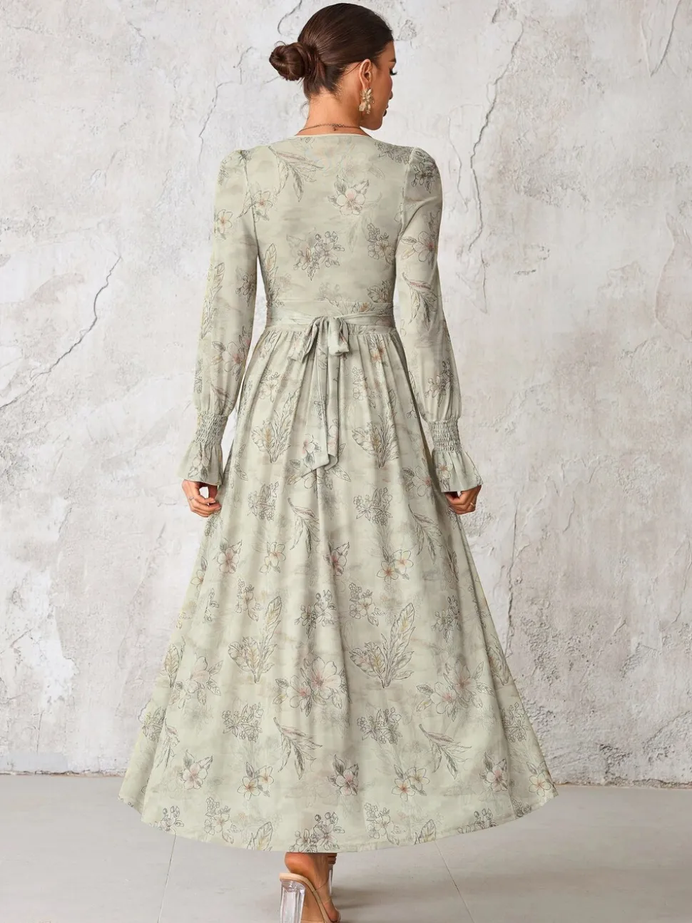 Jolie Moi Grey Long Sleeve Mesh Maxi Dress