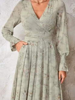 Jolie Moi Grey Long Sleeve Mesh Maxi Dress