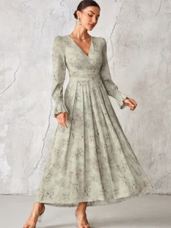 Jolie Moi Grey Long Sleeve Mesh Maxi Dress