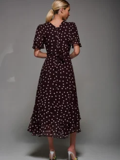 Jolie Moi Maroon Red Frill Detail Chiffon Midaxi Dress