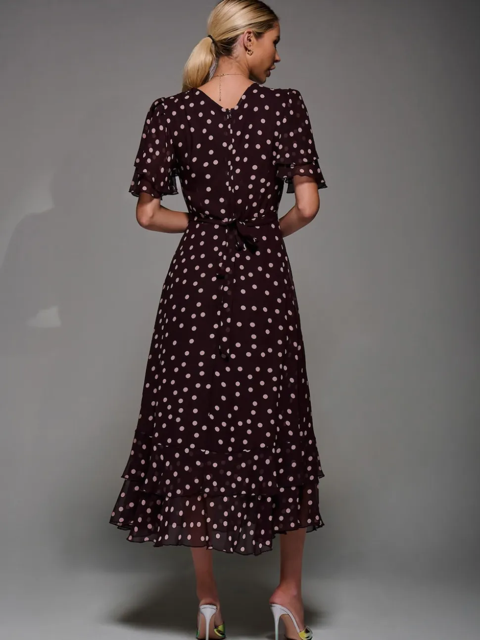 Jolie Moi Maroon Red Frill Detail Chiffon Midaxi Dress