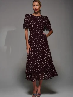 Jolie Moi Maroon Red Frill Detail Chiffon Midaxi Dress