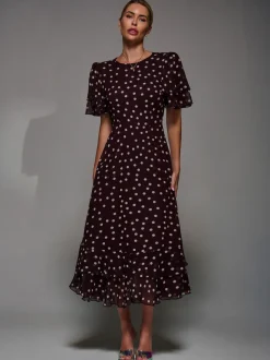 Jolie Moi Maroon Red Frill Detail Chiffon Midaxi Dress