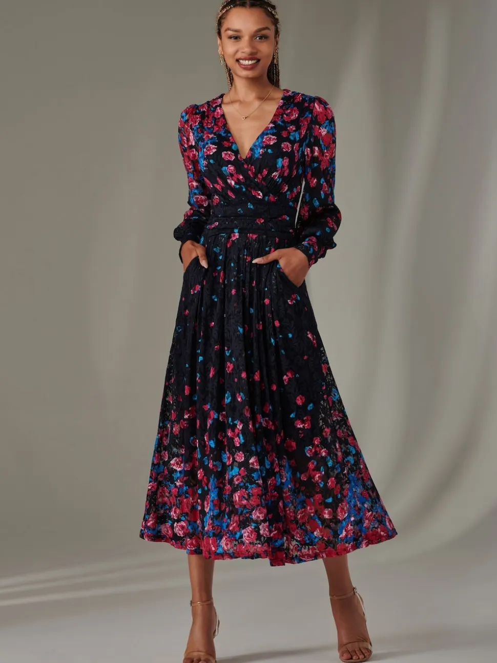 Jolie Moi Pink Dalia Symmetrical Print Lace Maxi Dress