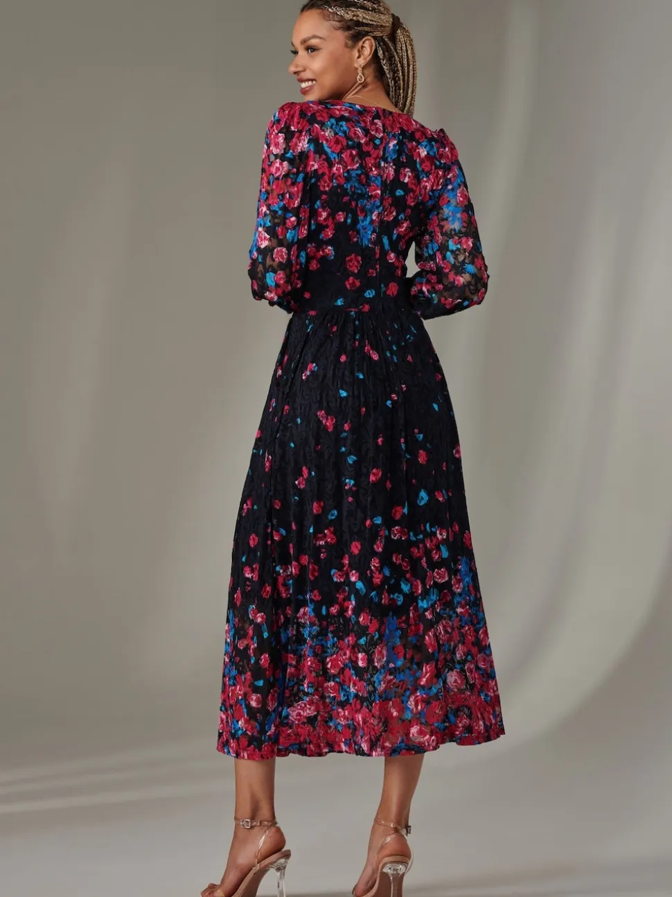 Jolie Moi Pink Dalia Symmetrical Print Lace Maxi Dress